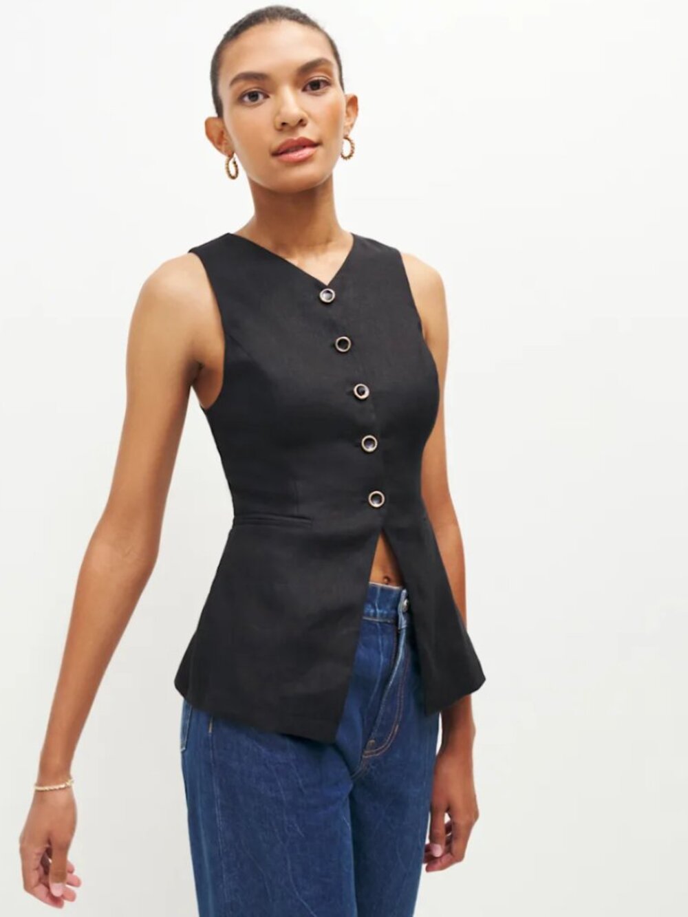 Reformation Aspen Linen Top - Black, 2